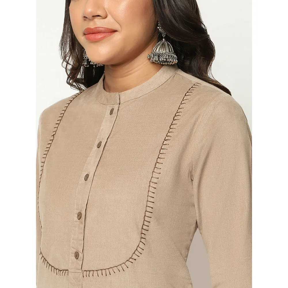 Barara Ethnic Latte Corduroy Kurta (Set of 2)