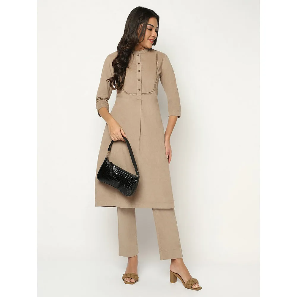 Barara Ethnic Latte Corduroy Kurta (Set of 2)