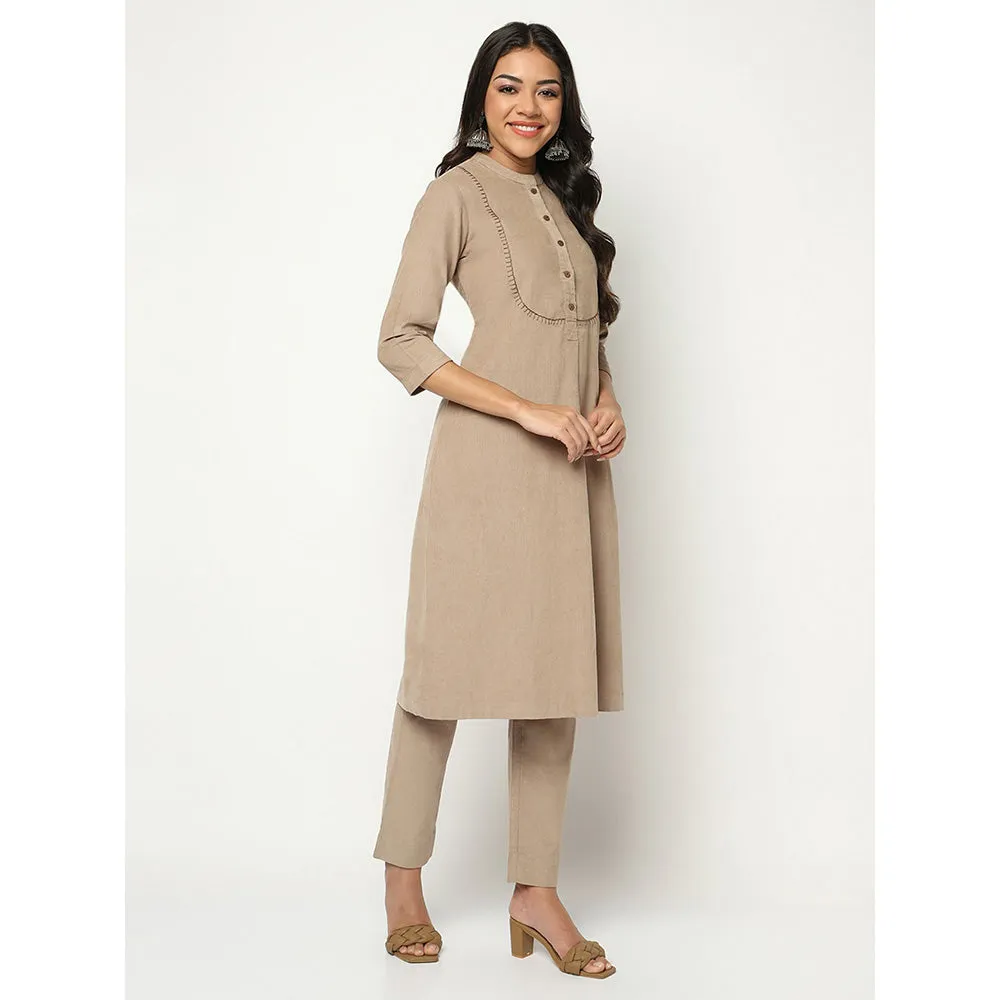 Barara Ethnic Latte Corduroy Kurta (Set of 2)