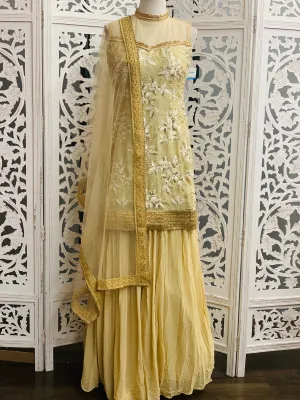 Beige High Neck Lehenga Suit