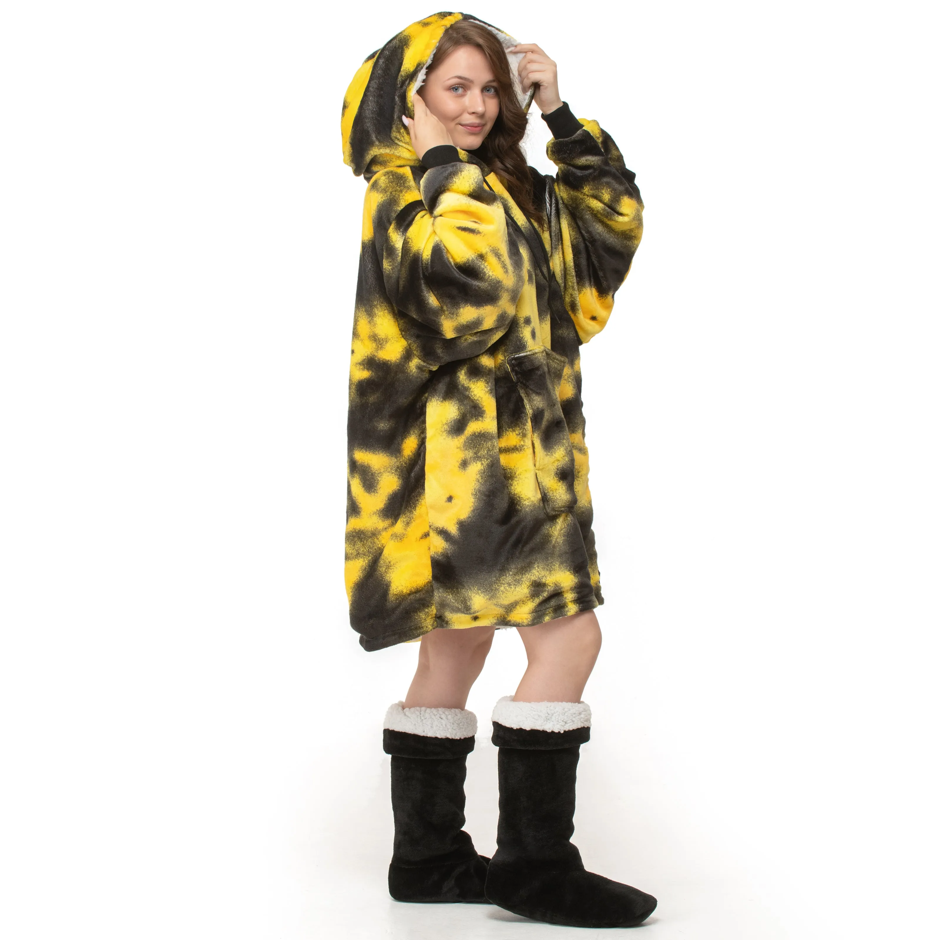 Black & Yellow Tie Dye Hoodie Blanket