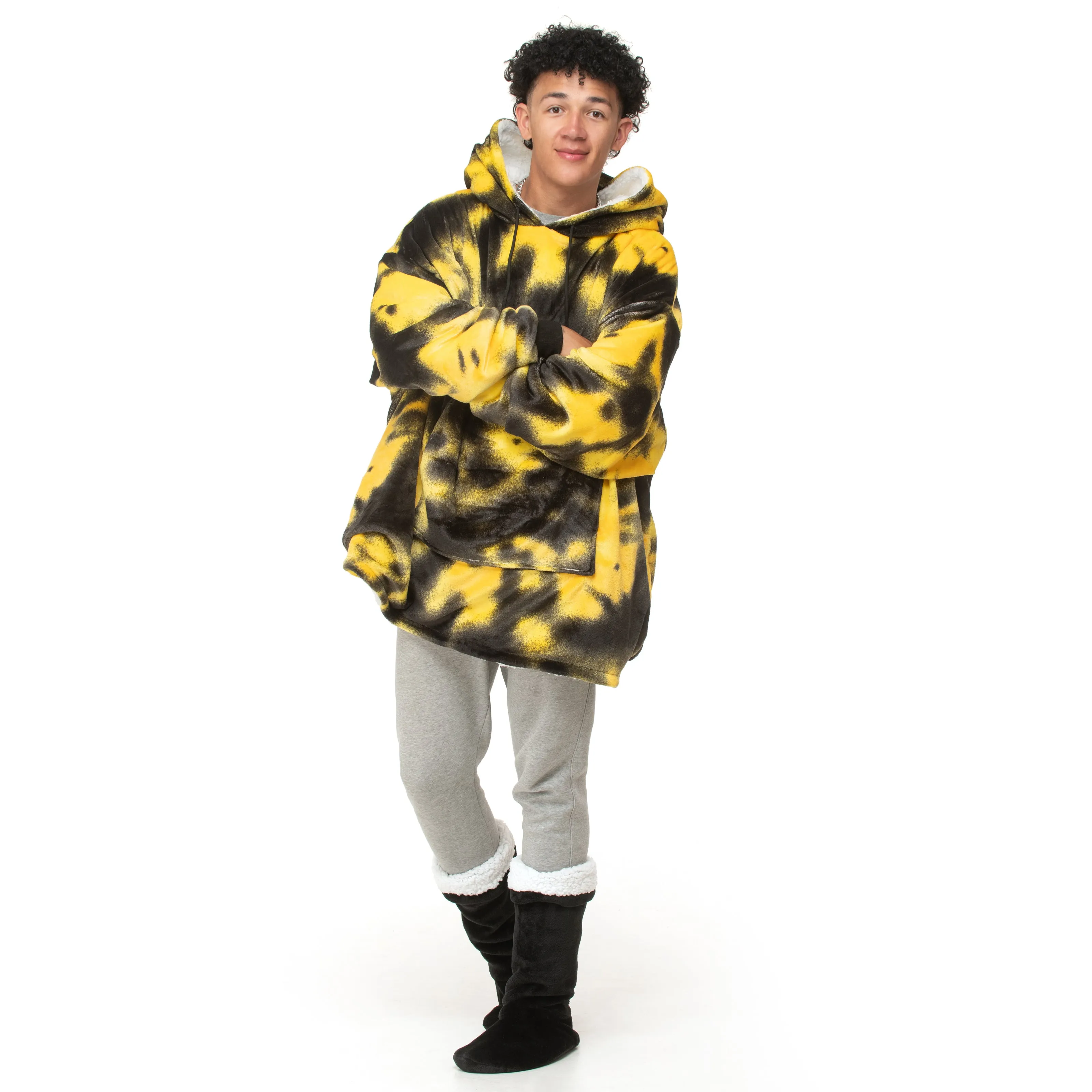 Black & Yellow Tie Dye Hoodie Blanket