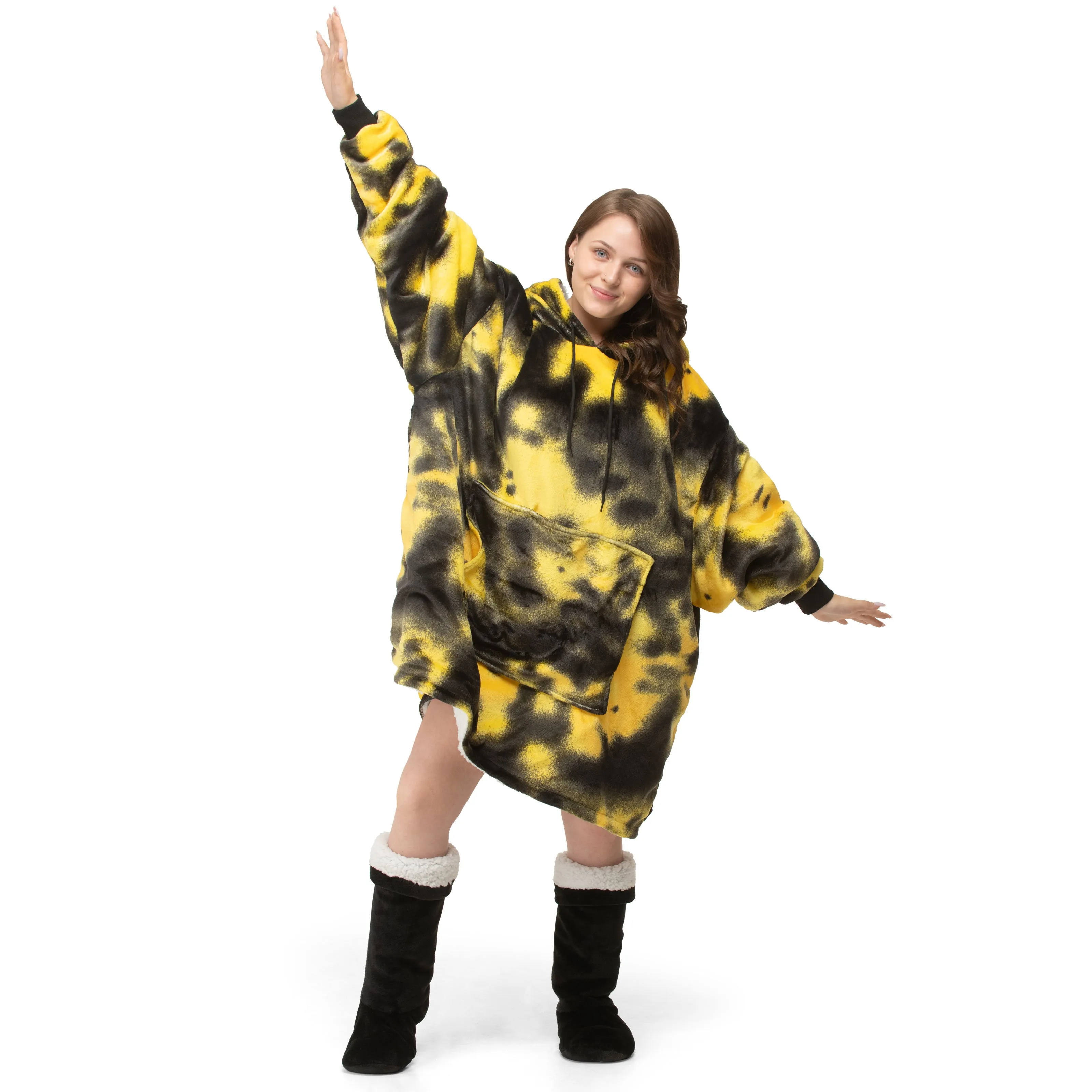 Black & Yellow Tie Dye Hoodie Blanket