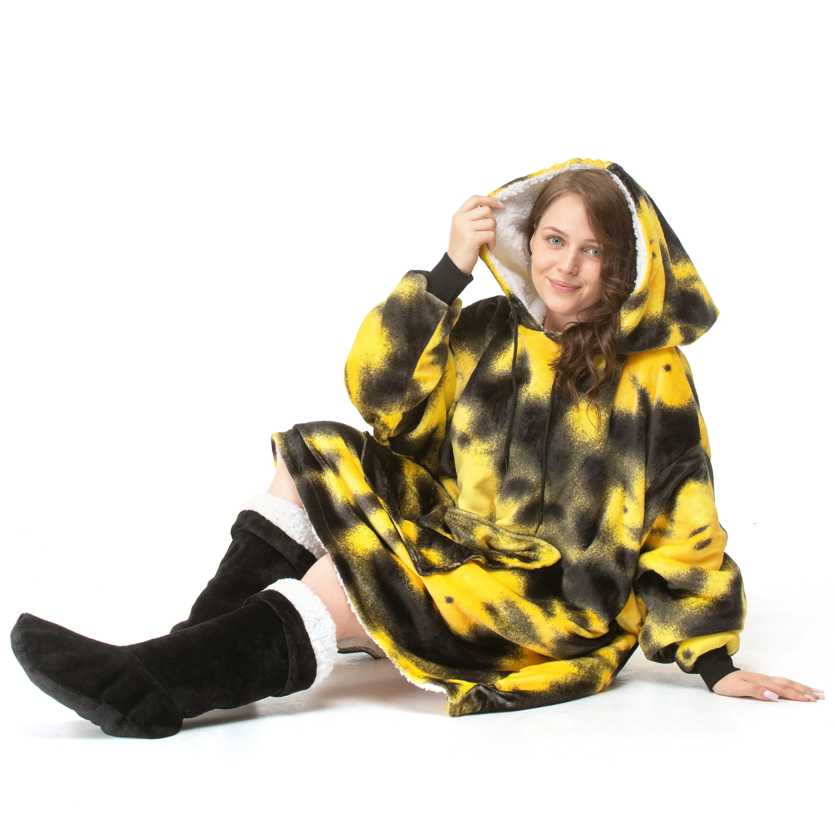 Black & Yellow Tie Dye Hoodie Blanket