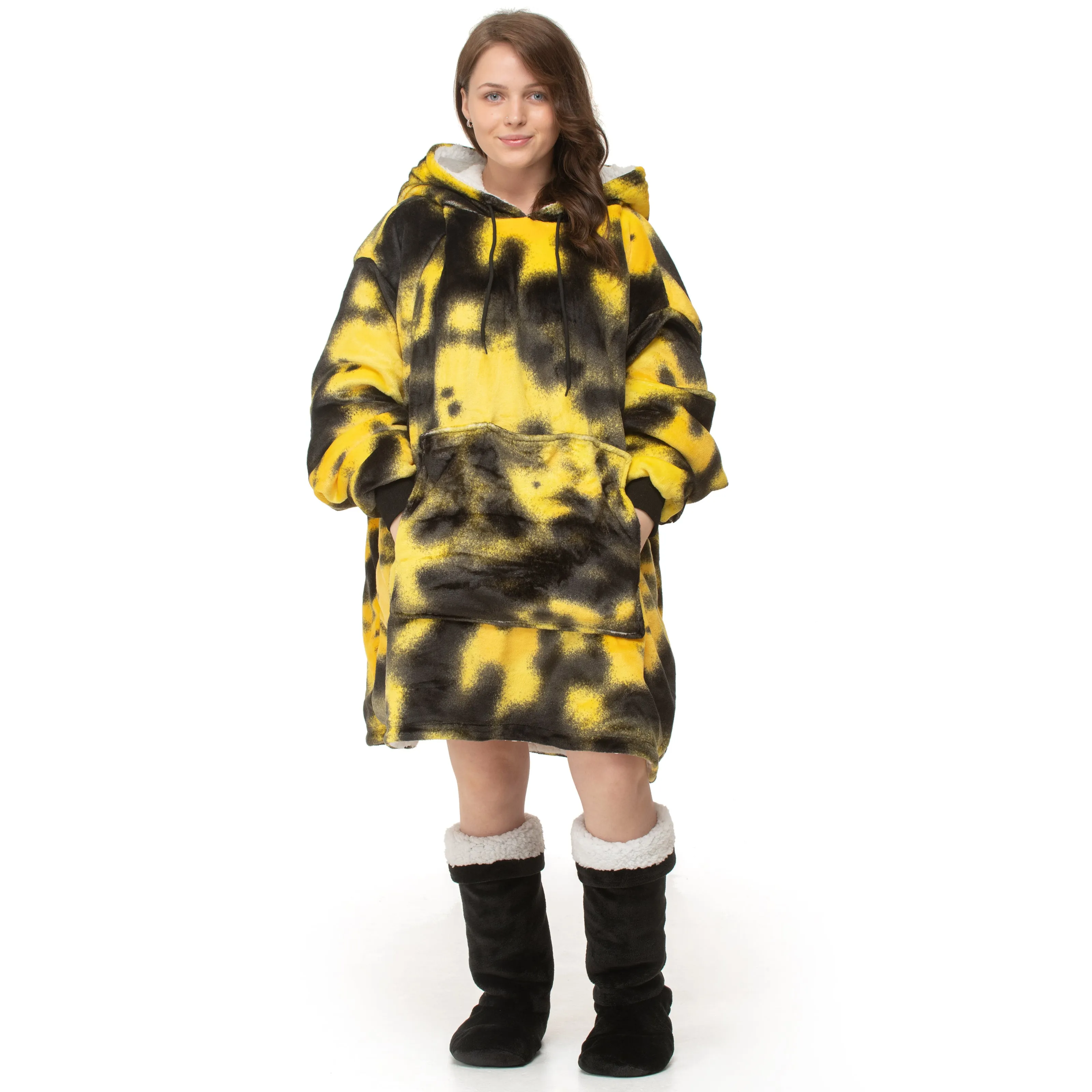 Black & Yellow Tie Dye Hoodie Blanket
