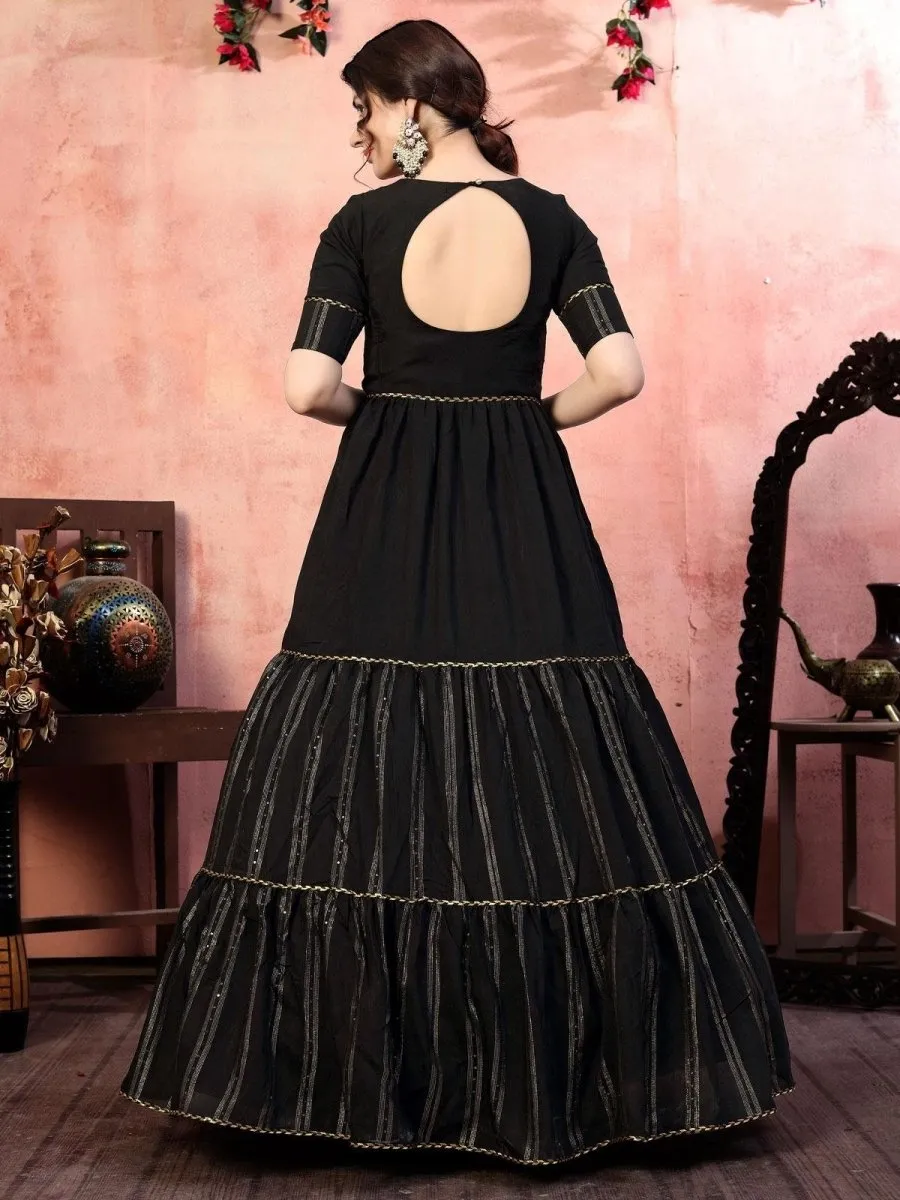 Black Silk Sequins Work Anarkali Gown