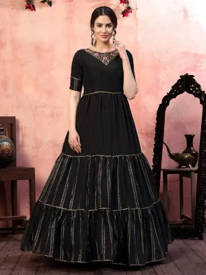 Black Silk Sequins Work Anarkali Gown