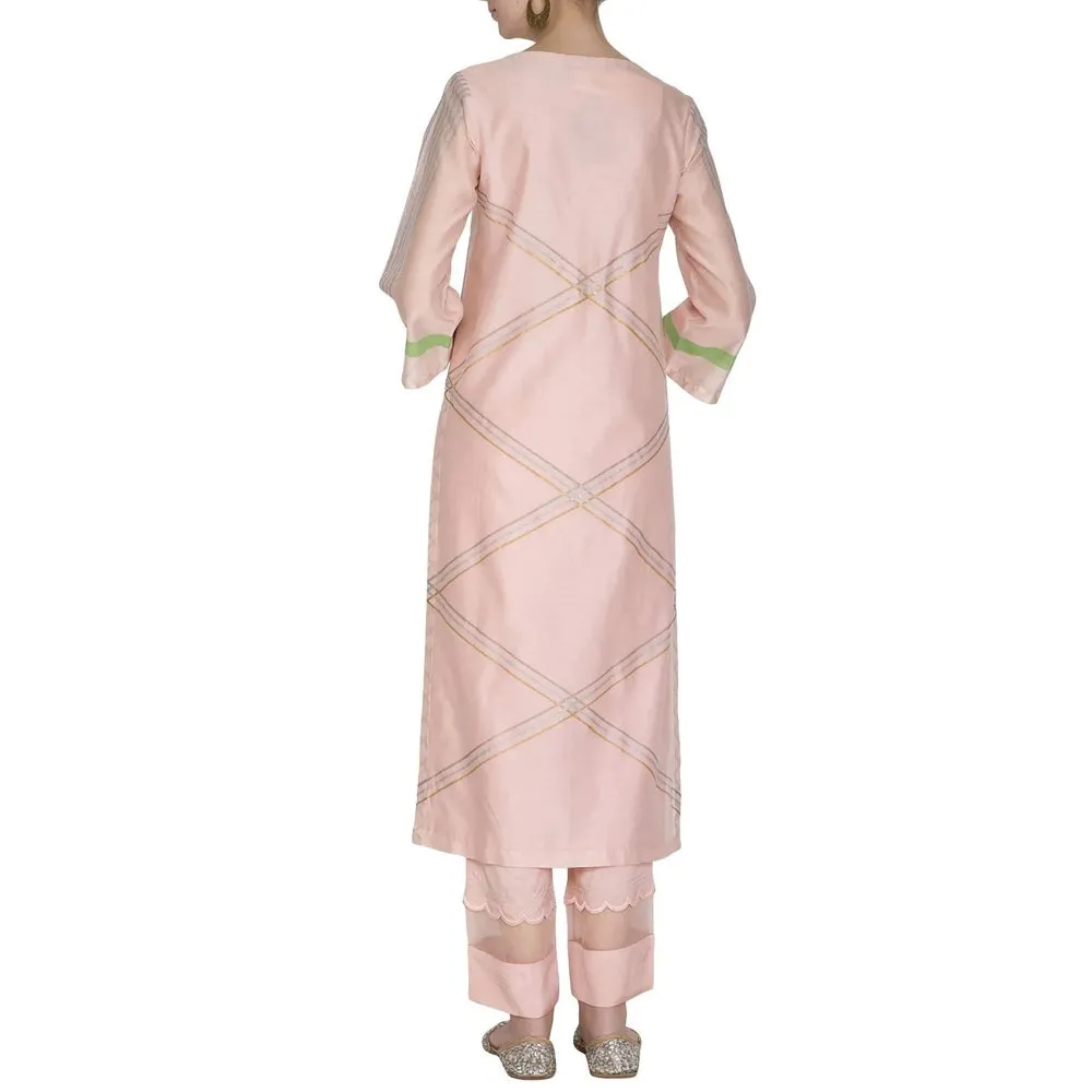 Devnaagri Light Pink Chanderi Kurta and Pant with Dupatta (Set of 3)