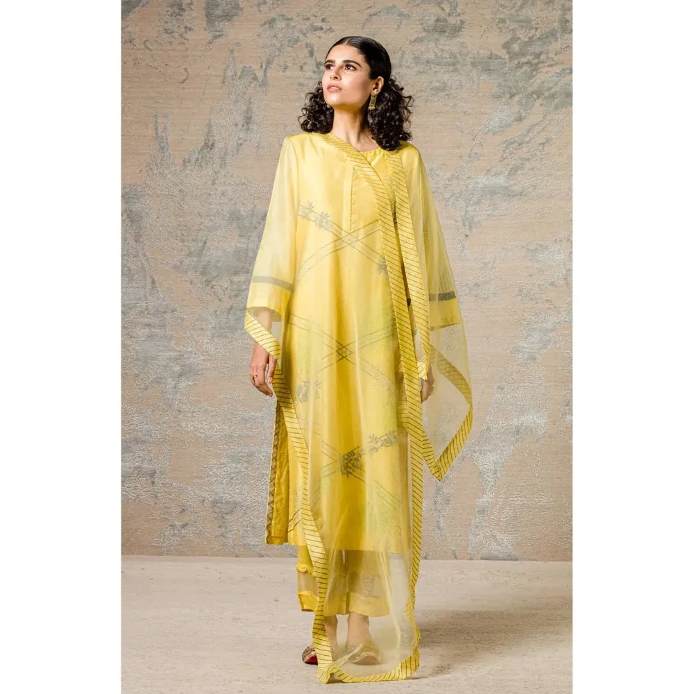 Devnaagri Mustard Chanderi Kurta and Pant with Dupatta (Set of 3)