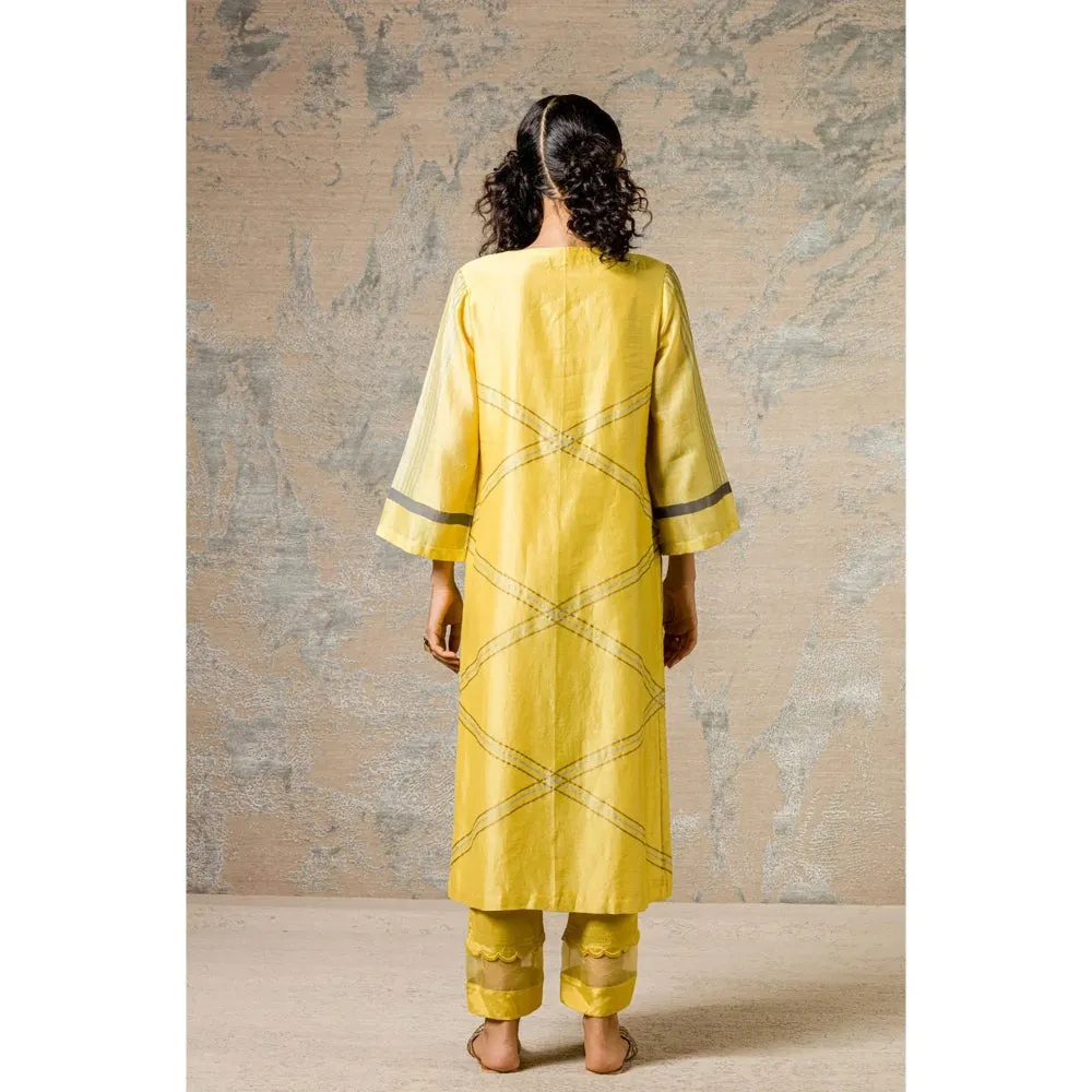 Devnaagri Mustard Chanderi Kurta and Pant with Dupatta (Set of 3)