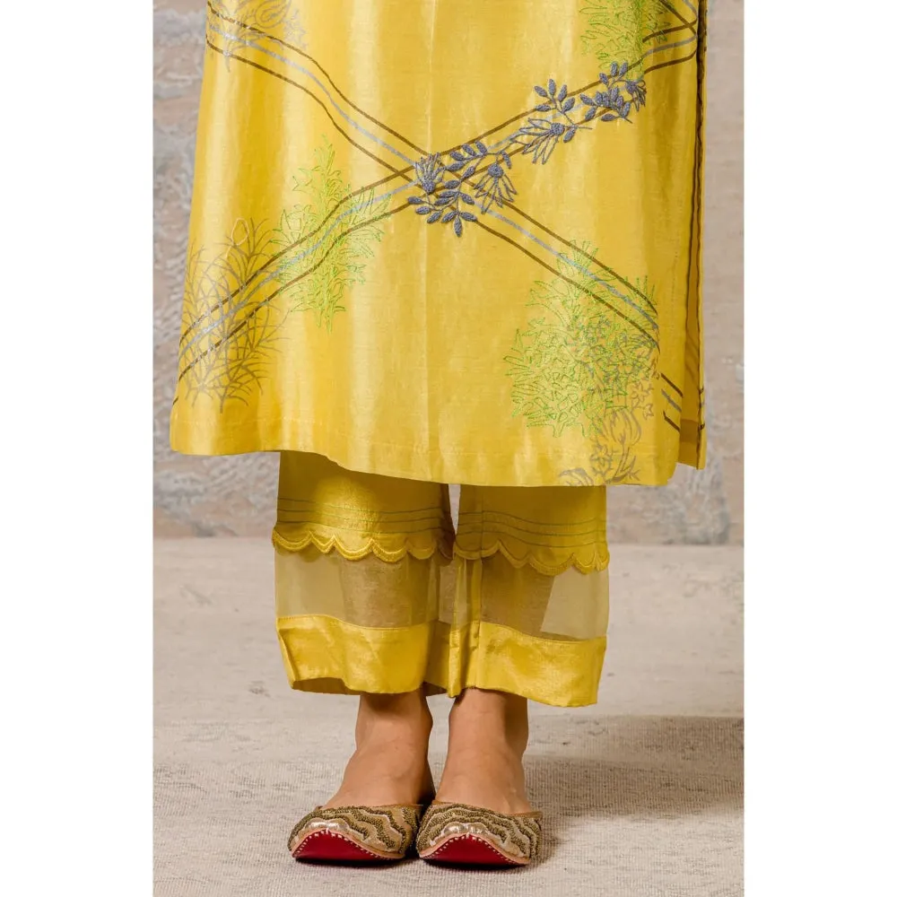 Devnaagri Mustard Chanderi Kurta and Pant with Dupatta (Set of 3)