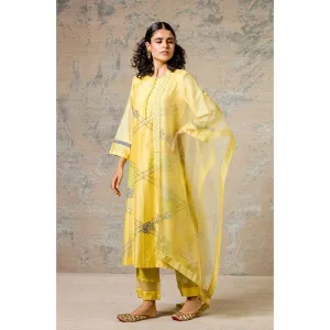 Devnaagri Mustard Chanderi Kurta and Pant with Dupatta (Set of 3)