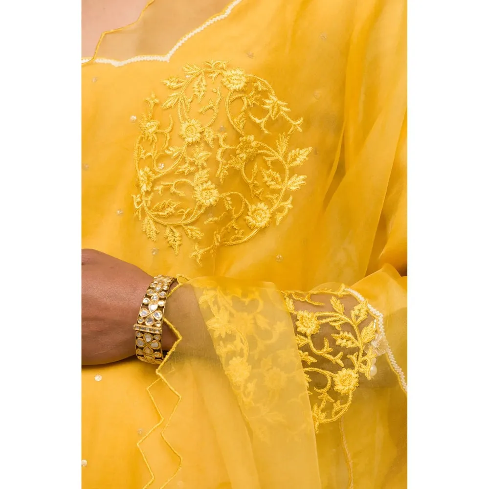 Devnaagri Mustard Mukaish Chanderi Kurta and Palazzo with Dupatta (Set of 3)