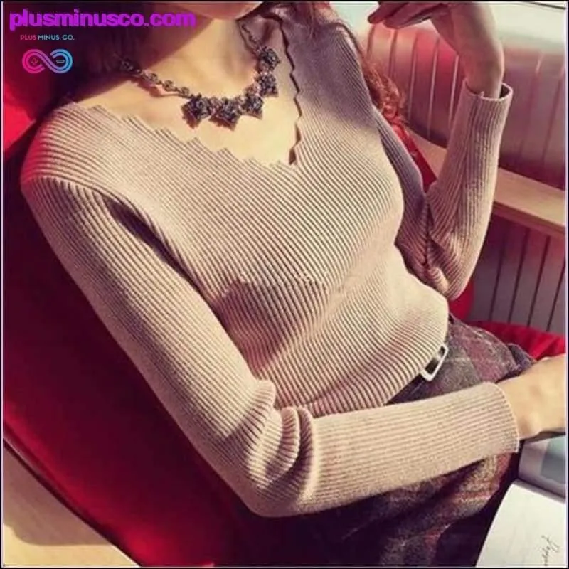 Fashion Autumn Women V-neck Long-sleeve Knitted Sweater