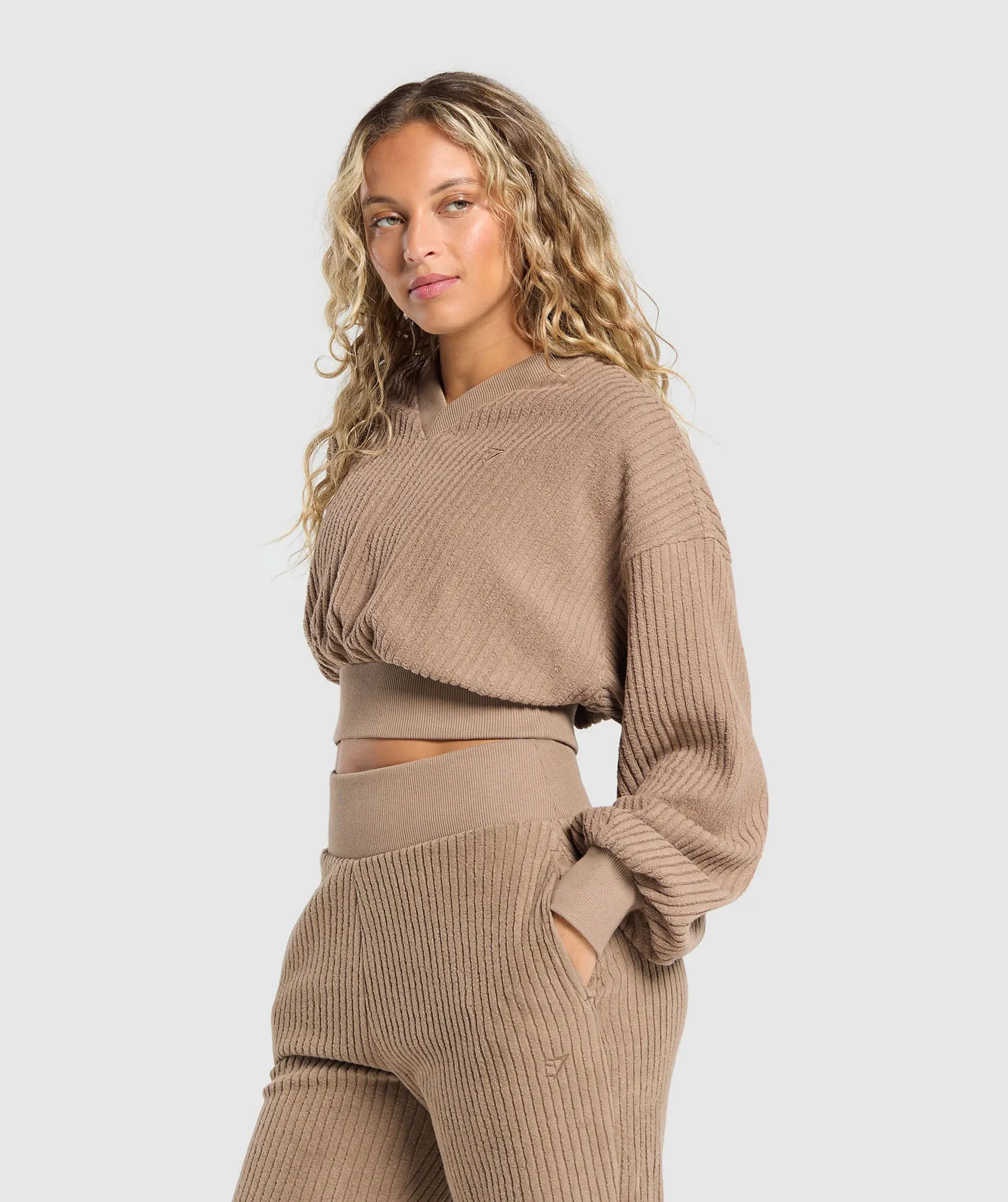 Gymshark Cropped Cord Sweater - Soul Brown