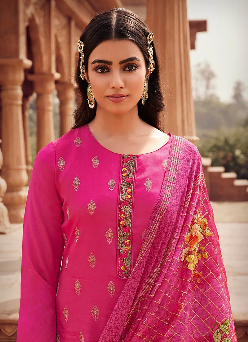 Hot Pink Handwork Embroidery Traditional Pant Style Suit