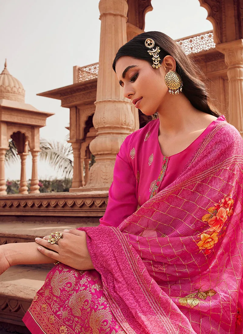 Hot Pink Handwork Embroidery Traditional Pant Style Suit