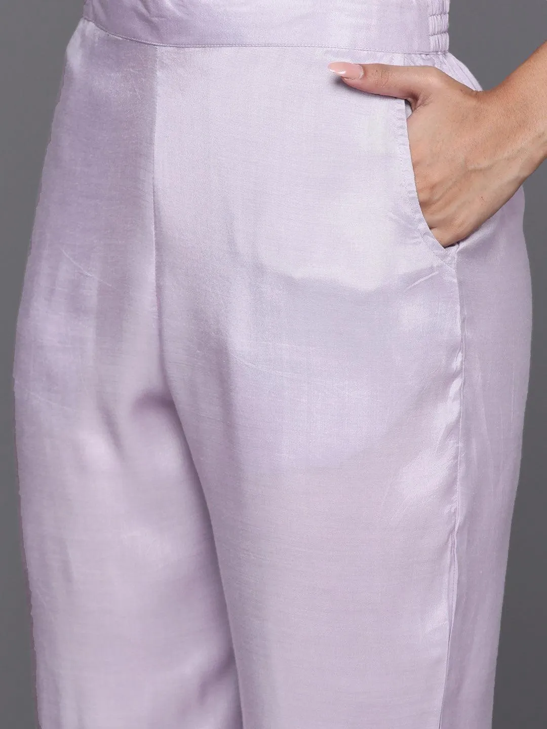Lavender Woven Design Silk Blend Straight Suit With Dupatta