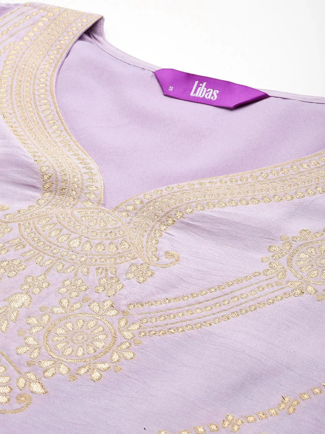 Lavender Woven Design Silk Blend Straight Suit With Dupatta