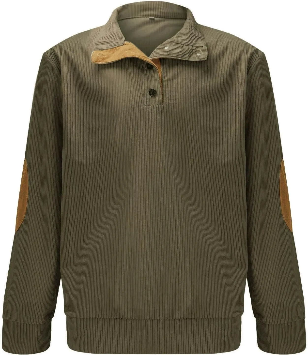 Men's Corduroy Sweatshirt Casual Long Sleeve Stand Collar Button Pullover Sweatshirts Lightweight Big and Tall Hoodie