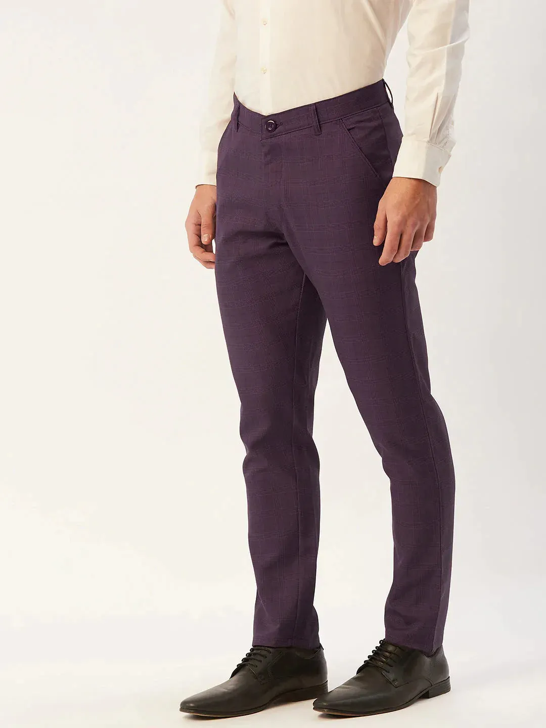 Men'S Maroon Checked Formal Trousers