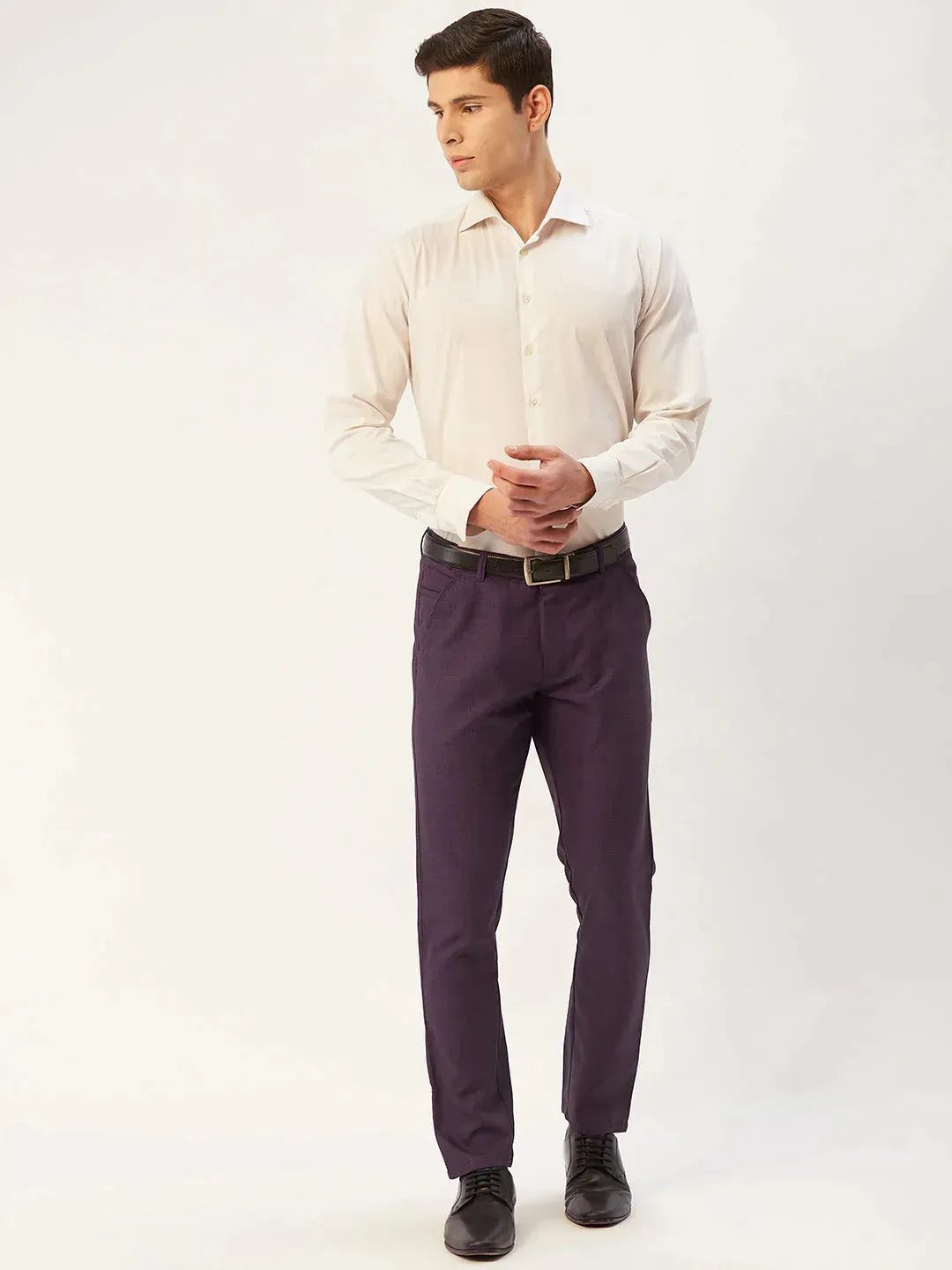 Men'S Maroon Checked Formal Trousers