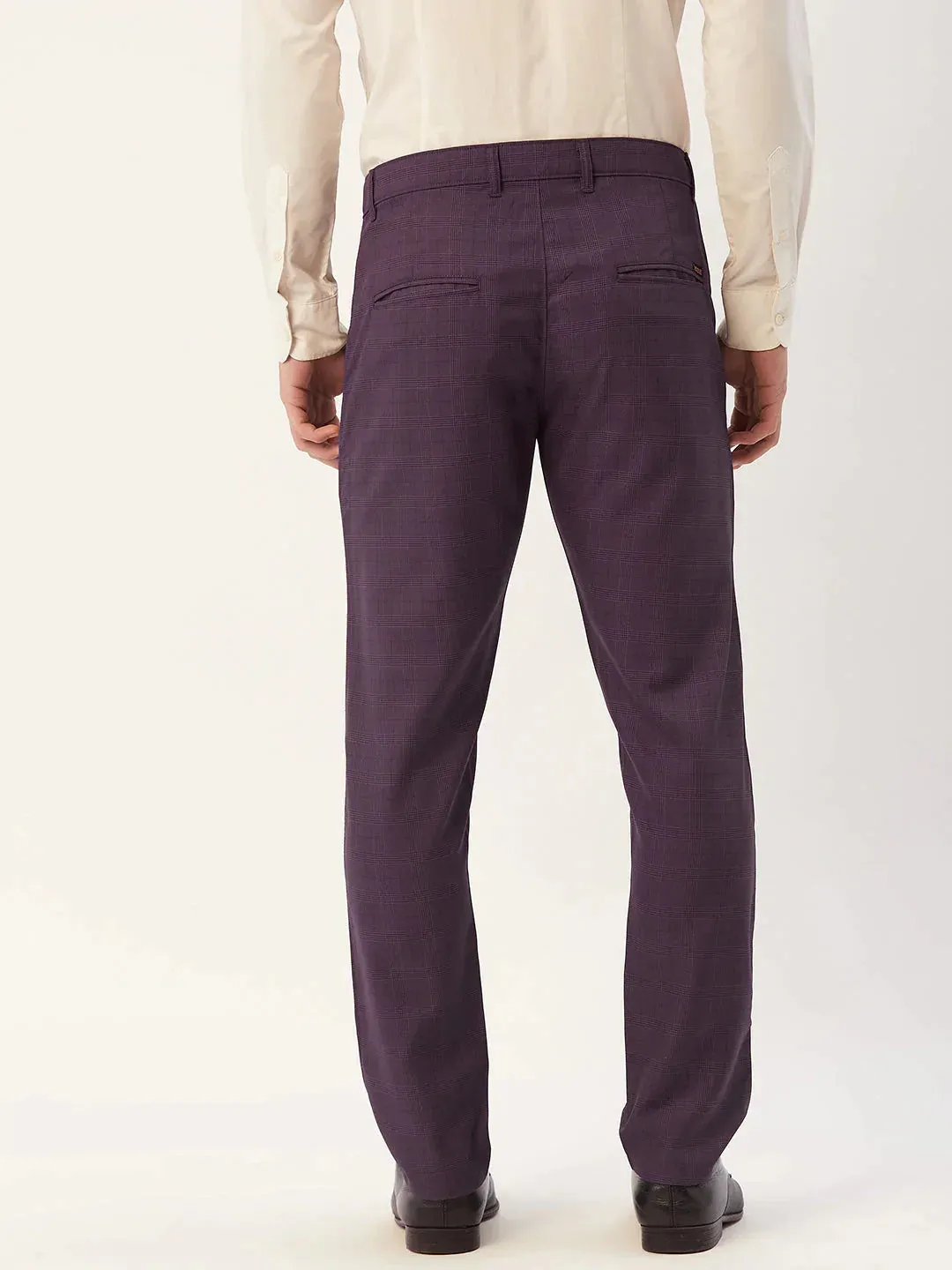 Men'S Maroon Checked Formal Trousers