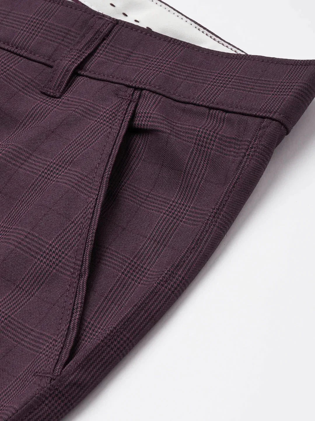 Men'S Maroon Checked Formal Trousers