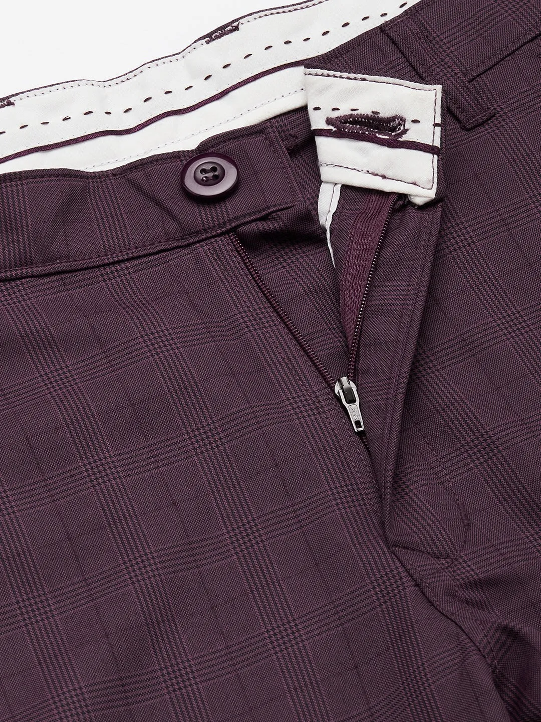 Men'S Maroon Checked Formal Trousers