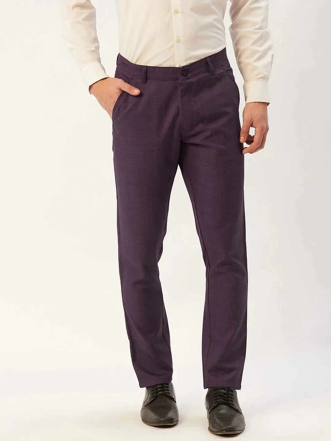 Men'S Maroon Checked Formal Trousers