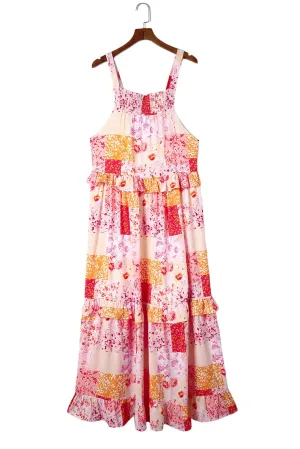 Multicolor Boho Geometric Floral Print Sleeveless Maxi Dress
