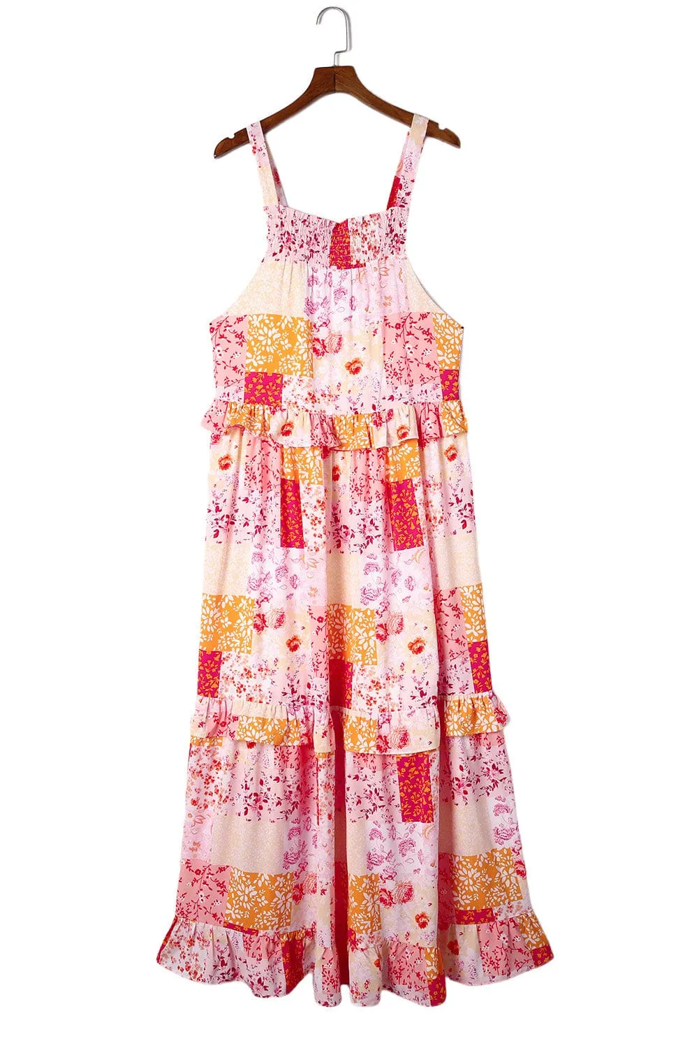 Multicolor Boho Geometric Floral Print Sleeveless Maxi Dress
