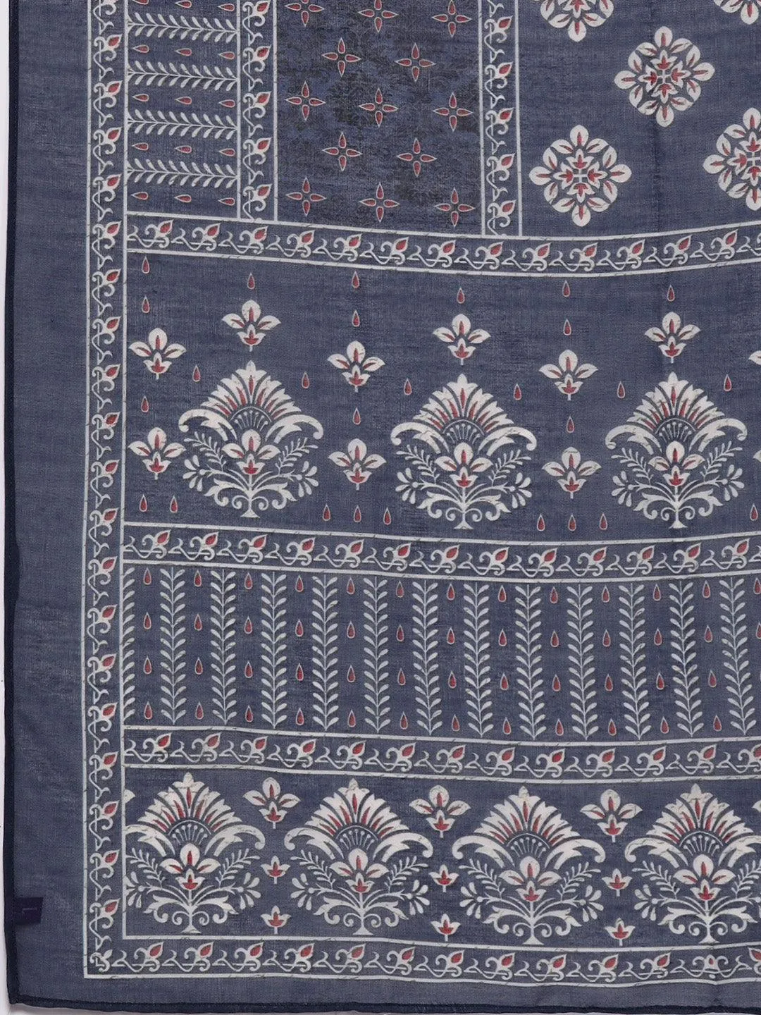 Navy Blue Printed Crepe Straight Kurta With Trousers & Dupatta
