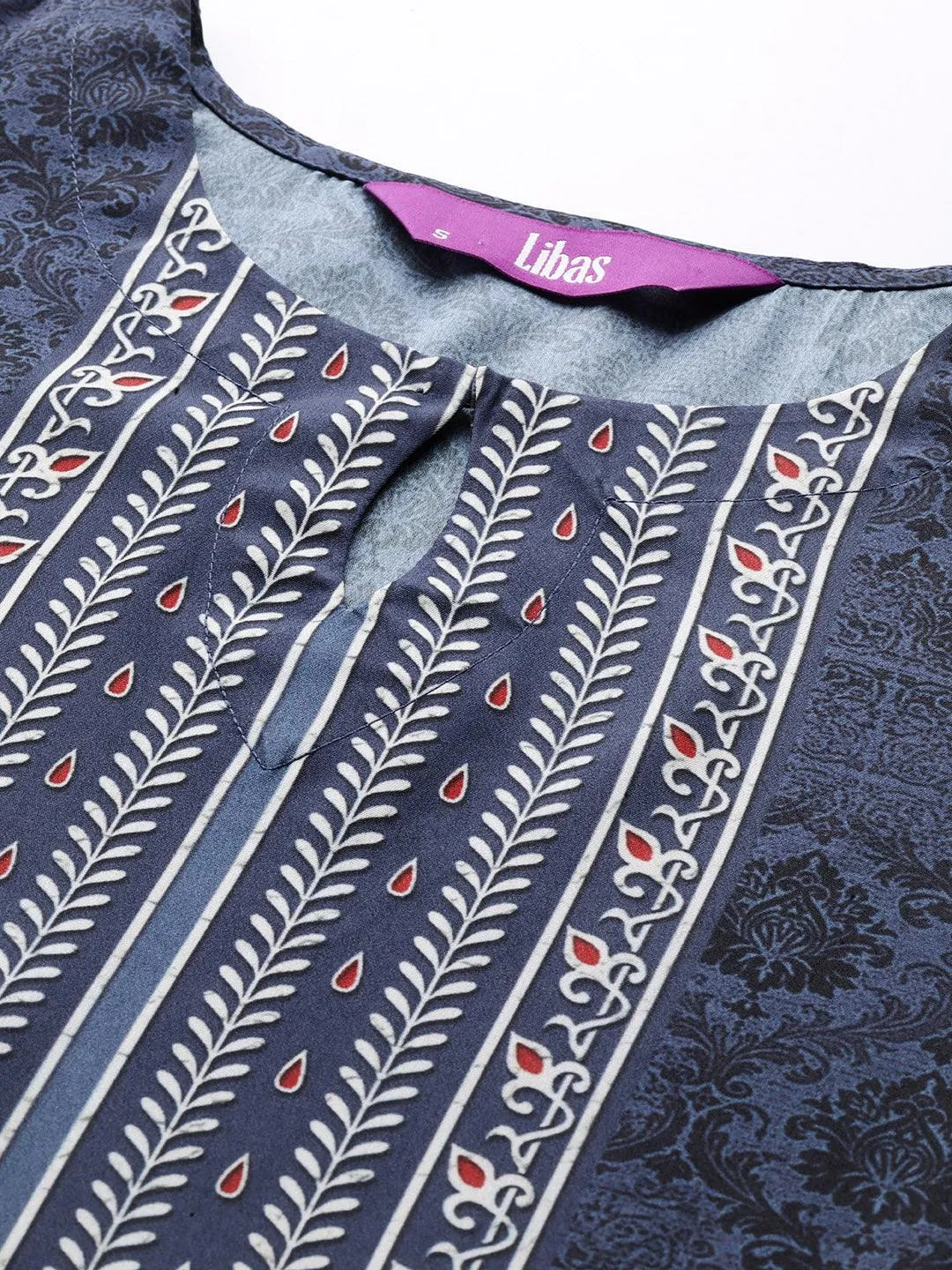 Navy Blue Printed Crepe Straight Kurta With Trousers & Dupatta