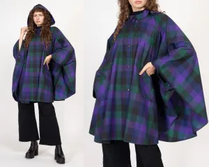 One Size 90s Purple Plaid Hooded Rain Poncho