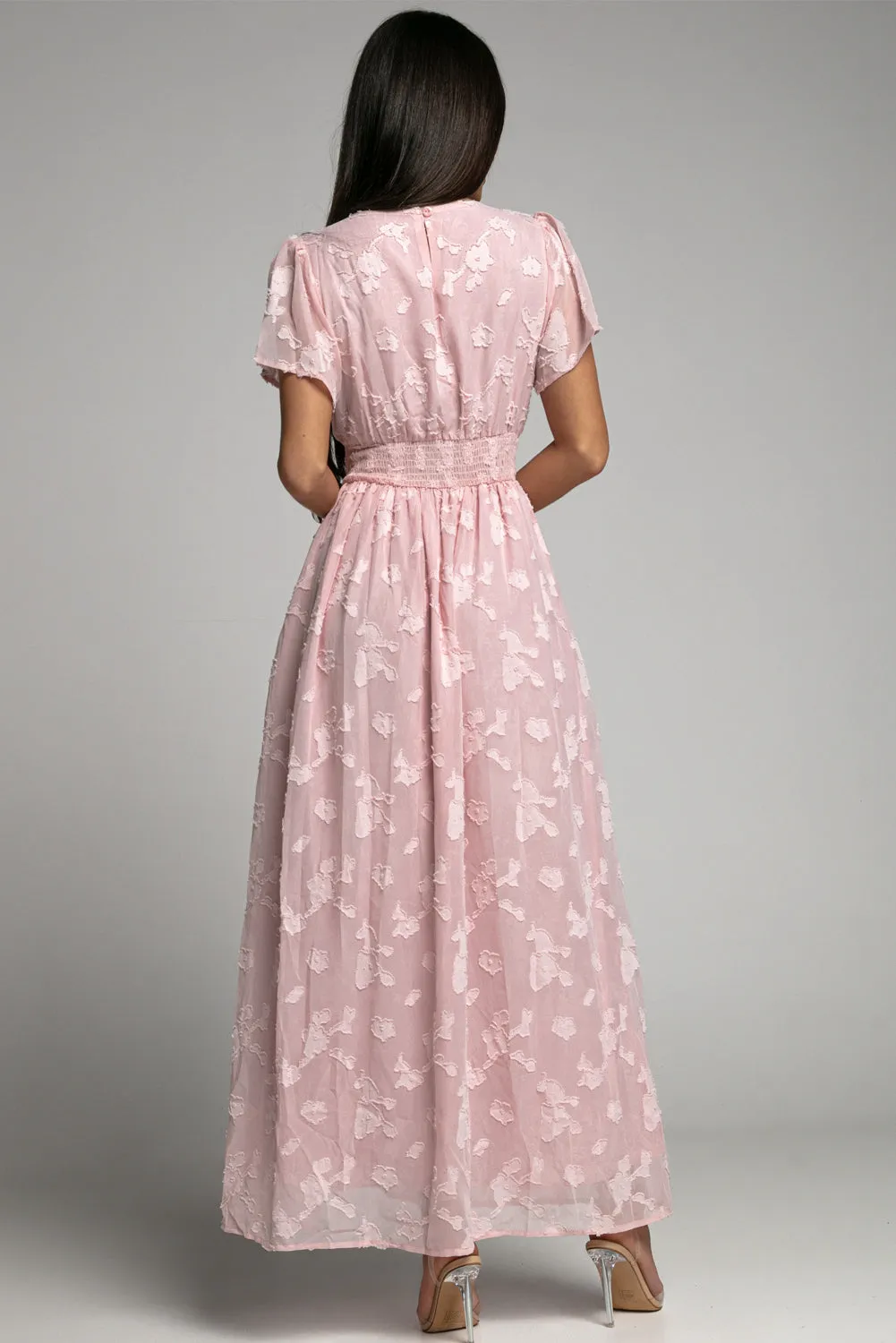 Pink Boho Smocked Waist Maxi Dress
