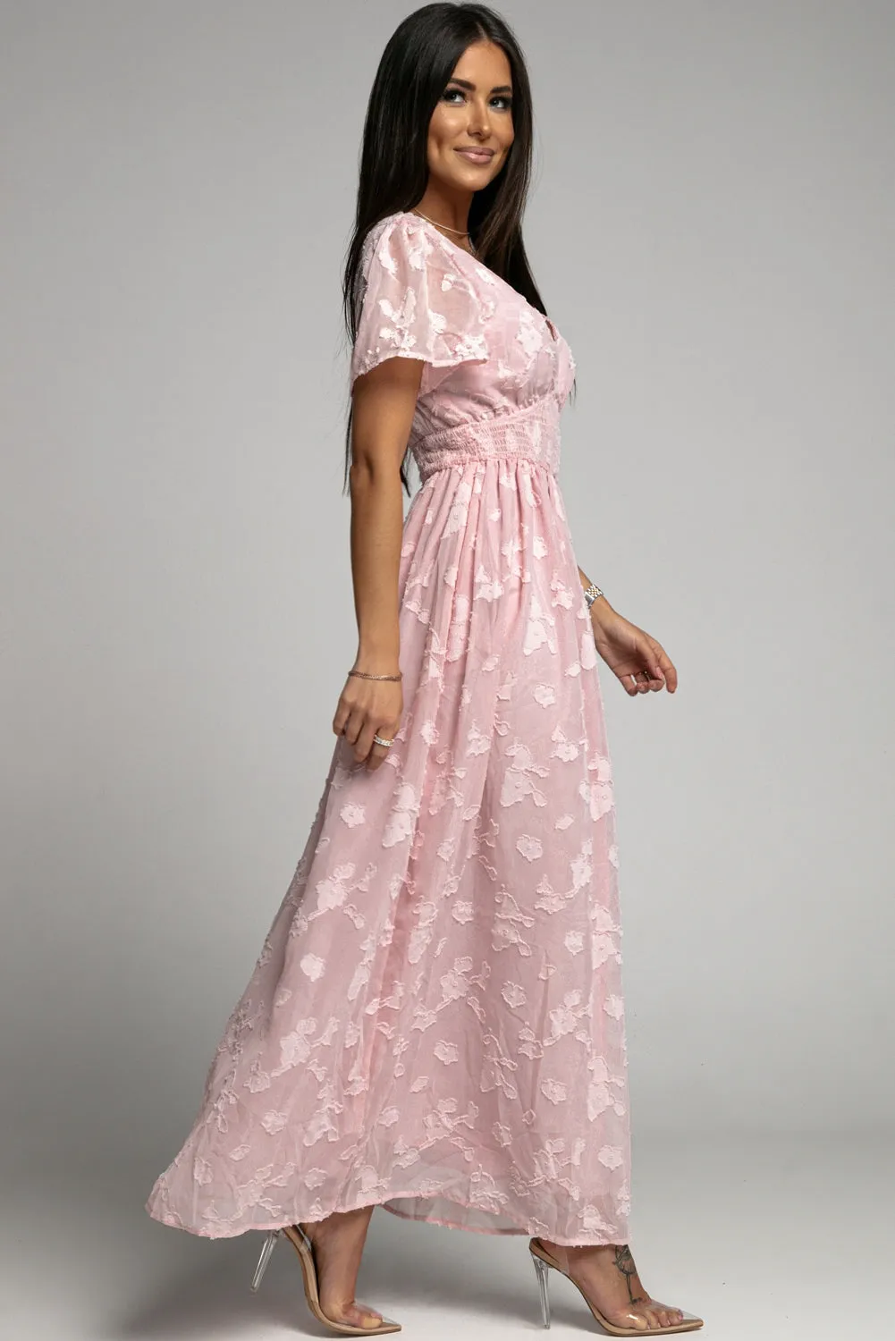 Pink Boho Smocked Waist Maxi Dress
