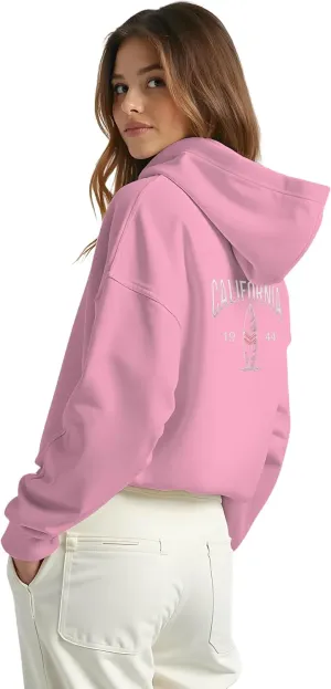 Pink Palm Puff Hoodie Everything Comes In Waves,S Palm Puff Hoodie Women'S Fashion Long Sleeve Sweatshirt Letter Printed Hooded Drawstring Pullover Oversized Pocket Sweatshirt Top 03 Pink Medium