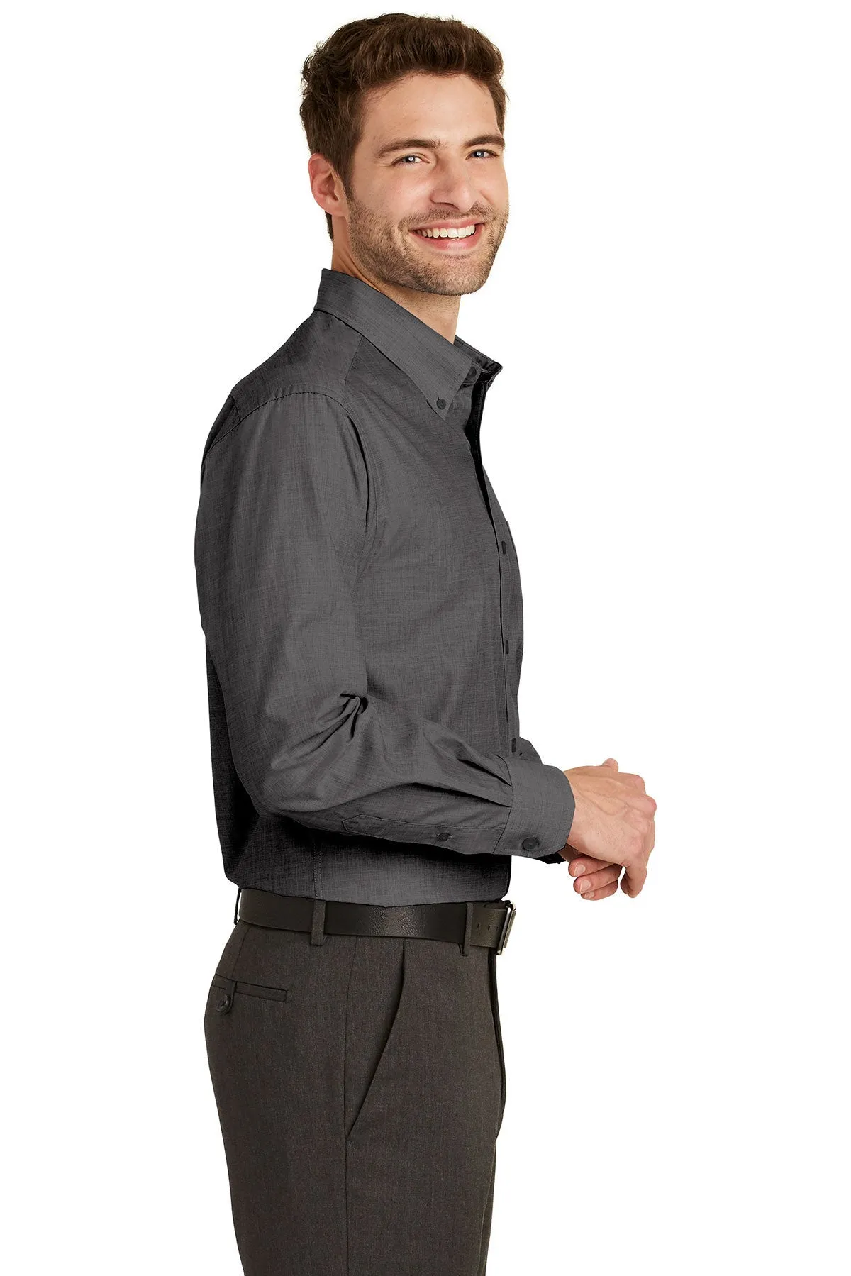 Port Authority Crosshatch Easy Care Custom Shirts, Soft Black