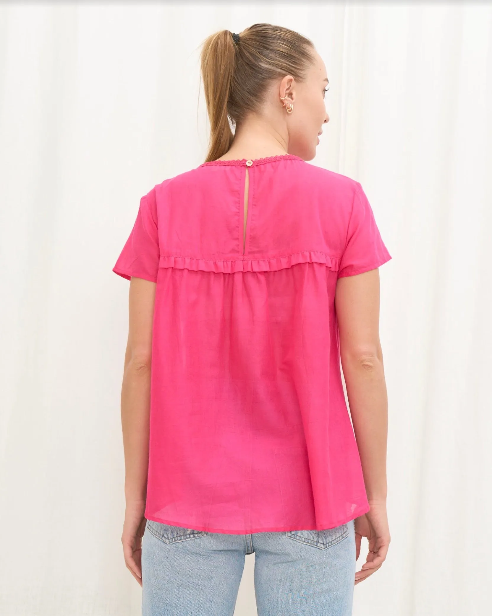 Rosette Top -Hot Pink