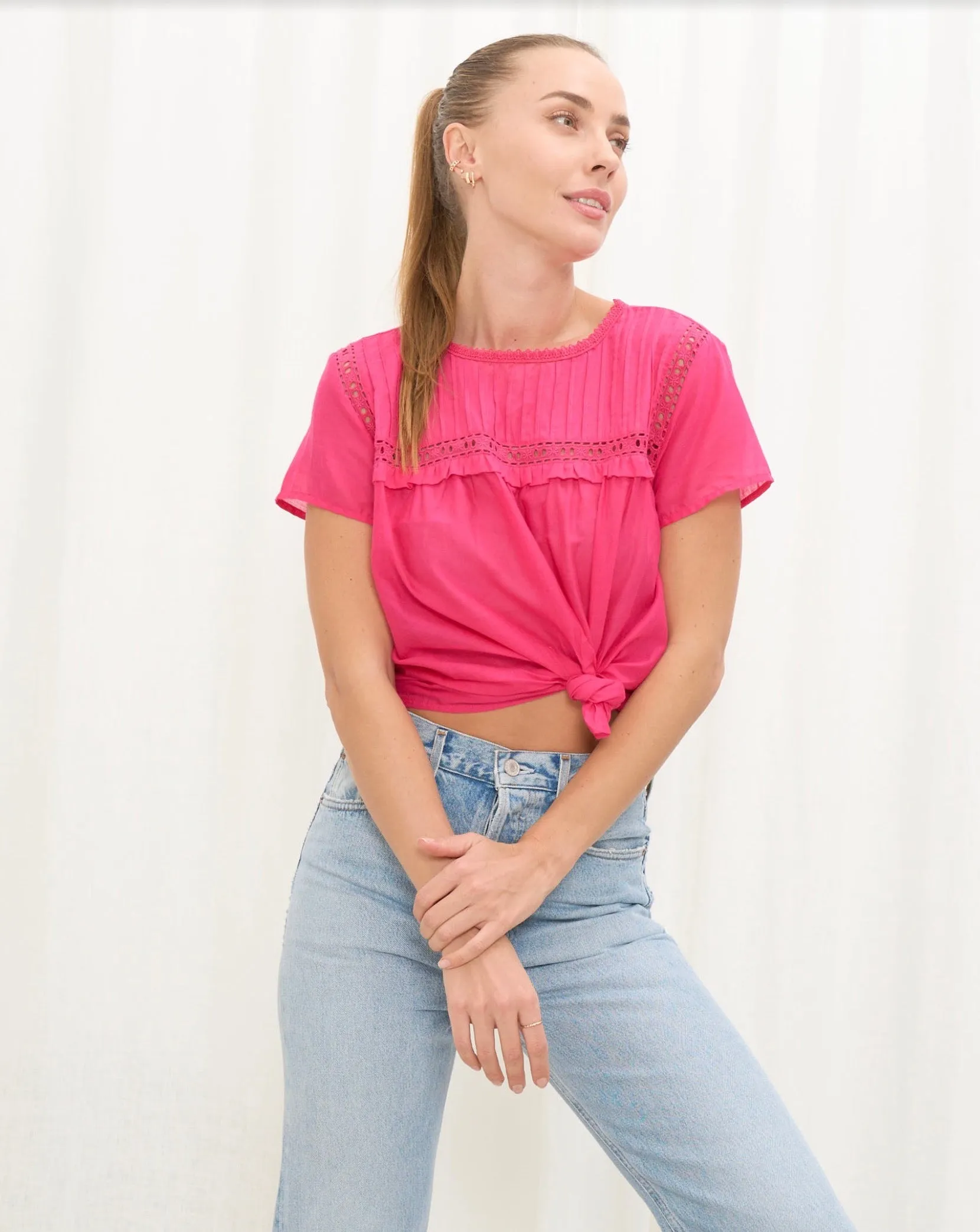 Rosette Top -Hot Pink