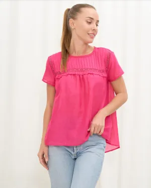 Rosette Top -Hot Pink