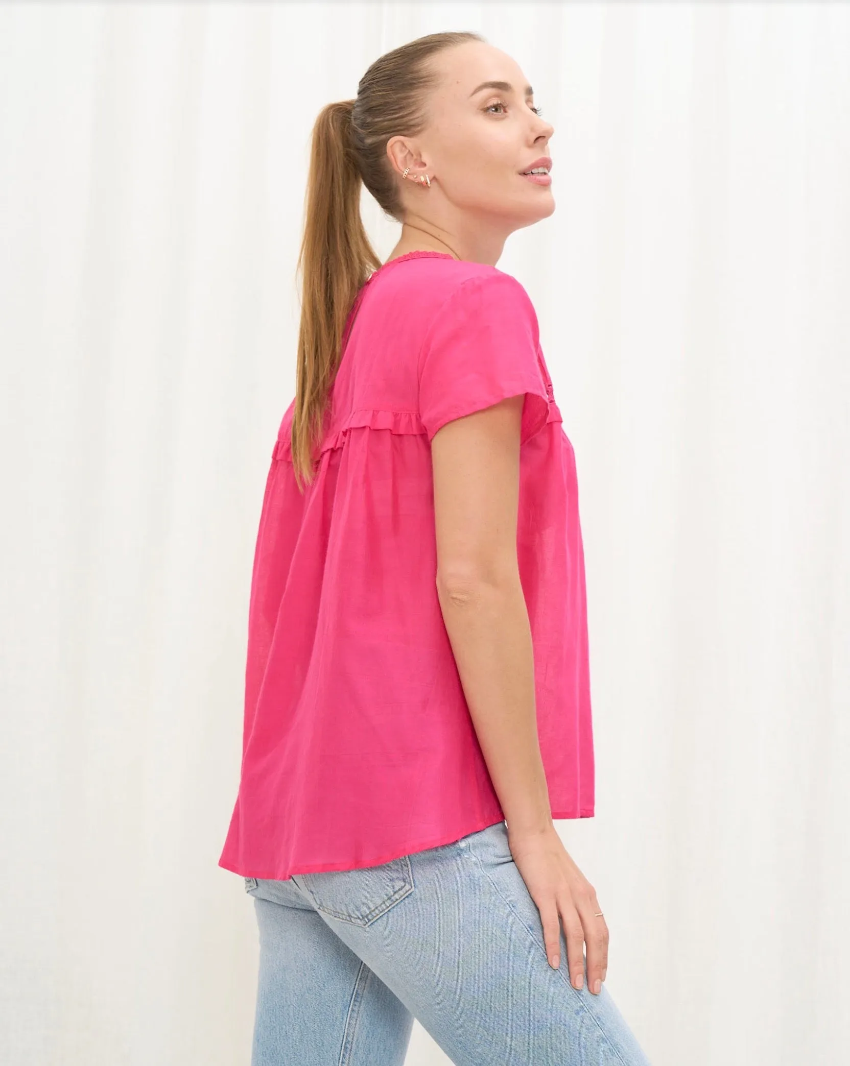 Rosette Top -Hot Pink