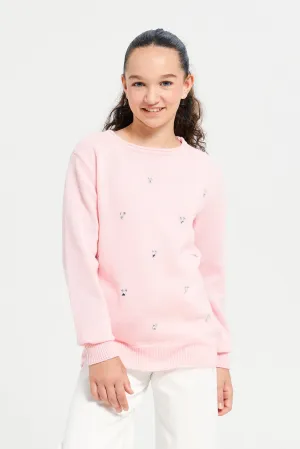Senior Girls Pink Embellished Pullover