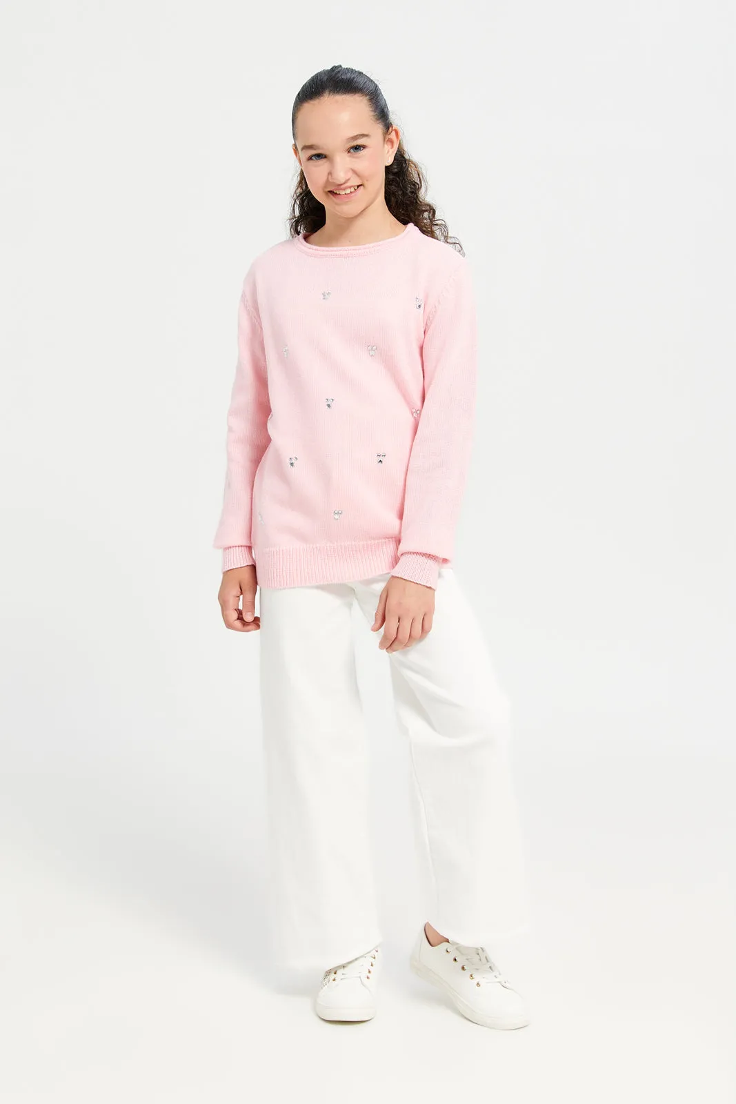 Senior Girls Pink Embellished Pullover