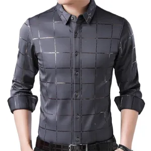 West Louis Brand Luxury Plaid Long Sleeve Slim Fit Dress Shirt