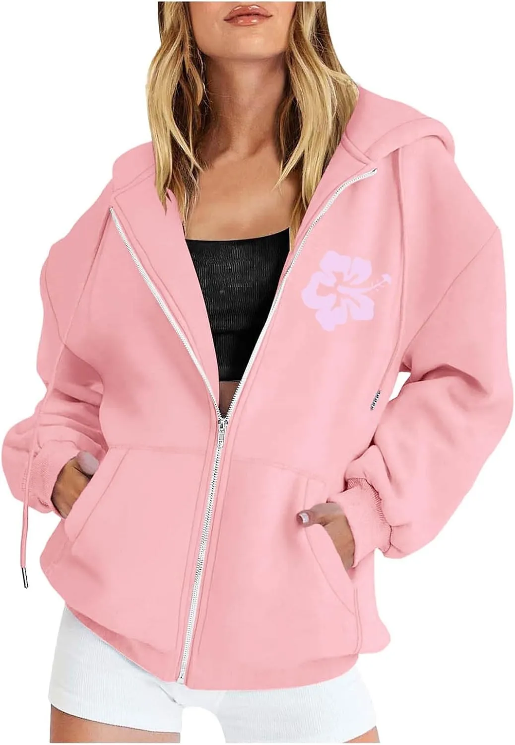 Womens Oversized Hoodies Long Sleeve Graphic Preppy Sweatshirt Teen Girls Casual Loose Zip Up Jacket Fall Tops