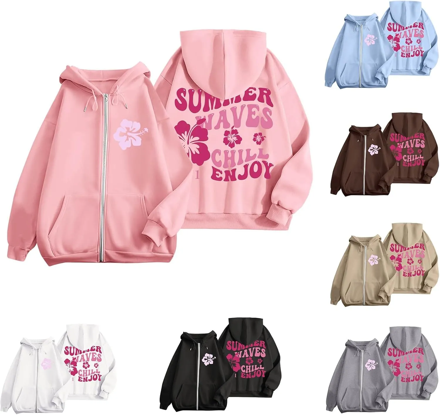 Womens Oversized Hoodies Long Sleeve Graphic Preppy Sweatshirt Teen Girls Casual Loose Zip Up Jacket Fall Tops