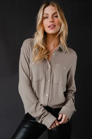 Women's Panache Super Soft Taupe Button Up