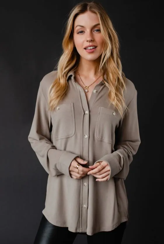 Women's Panache Super Soft Taupe Button Up